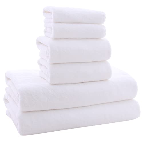MOONQUEEN Ultra Soft Towel Set - Quick Drying - 2 Bath Towels 2 Hand Towels 2 Washcloths - Microfiber Coral Velvet Highly Absorbent Towel for Bath Fitness, Sports, Yoga, Travel (White, 6 Pieces) - color: White
