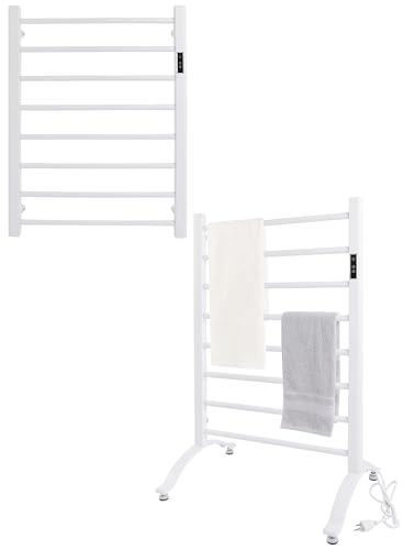 Heated Towel Rack, 8-Bar Towel Heater, Wall Mounted/Freestanding Design Towel Warmer, White