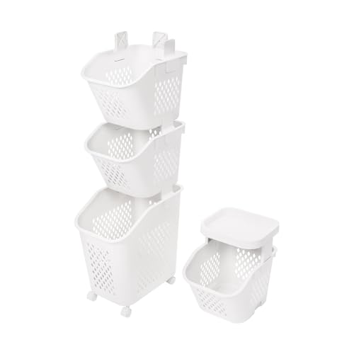 2/3/4-Layer Laundry Basket, Washing Storage Clothes Hamper w/Wheels, Narrow Vertical Rolling Laundry Cart, Bathroom Bedroom Clothes Storage Basket Cart for Towels, Blankets, for Hotel, Dorm (4-Tier) - size: 4-Tier