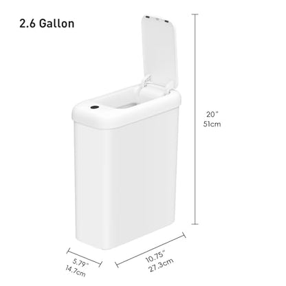 EKO Small Automatic Trash Can Starter Set - Includes 2.6 Gallon Slim Touchless Bathroom Garbage Bin Plus 80-Count of 2.6 Gallon Extra-Strong Drawstring Small Trash Bags