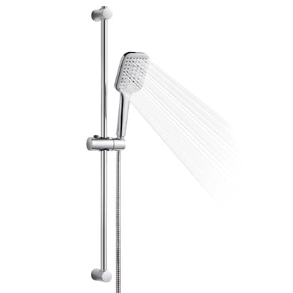 OFFO Shower Slide Bar Combo, Adjustable 31 in Slide Bar with 3-Mode Square Handheld Shower Head and 60 in Stainless Steel Hose, Screw Wall Mounted, Chrome Finish - style: Square 31" Slide Bar & 60" Hose