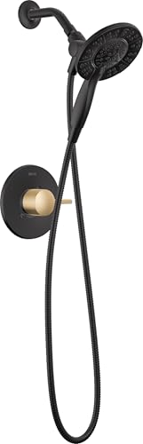 Delta Faucet Albion 14 Series Single-Handle Shower Faucet, Black/Gold Shower Trim Kit with In2ition 2-in-1 Dual Hand Held Shower Head, Matte Black/Champagne Bronze T142855-GZ-I (Valve Not Included) - color: Matte Black & Champagne Bronze