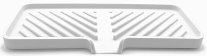 Silicone Soap Dish Tray and Sponge Holder with Drain Chute and Feet | 3-Way Sloped Design | Bathroom and Kitchen Sink Organizer Caddy (White, 10"x4", 7.8 Ounces) - color: White, size: 10"x4"