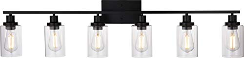 MELUCEE Black Vanity Light Fixture 6-Light with Clear Glass Shade | Industrial Metal Wall Sconce Bathroom Lighting for Bedroom Hallway Kitchen,(Patent No.: US D963914 S) - color: Black, size: 6-Light