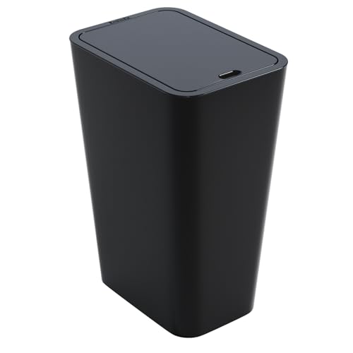 12L Black Covered Bathroom Trash Can,Office Trash Cans for Near Desk,Slim Bedroom Cute Small Trash Can,3.17Gallon Plastic Pet/Dog Proof Bathroom Garbage Can,Thin Waste Basket for Room,Kitchen Trashcan - color: Black, size: 12L - 1 PACK
