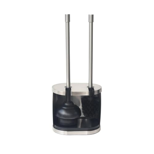 Metal Toilet Bowl Brush and Plunger Set, Brushed Nickel Finish, 2-in-1 Caddy, Open-Back Design, Plastic and Metal Construction