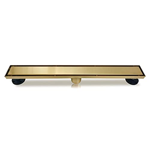 Neodrain 36" GoldLinear Shower Drain,2-in-1 Flat& Tile Insert Cover | 304 Stainless Steel,Fast Drainage, Durable,Rectangle Shower Floor Drain with Adjustable Feet,Hair Strainer,Fits Bathrooms - color: Golden, size: 36 In
