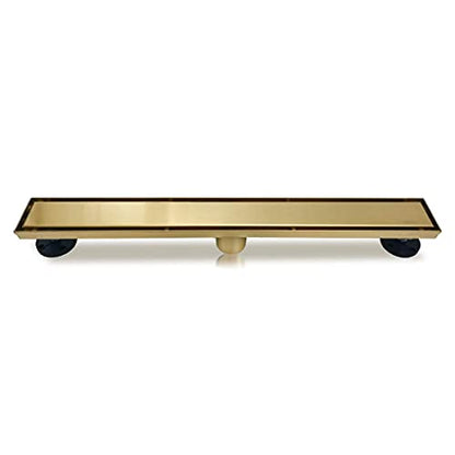 Neodrain 36" GoldLinear Shower Drain,2-in-1 Flat& Tile Insert Cover | 304 Stainless Steel,Fast Drainage, Durable,Rectangle Shower Floor Drain with Adjustable Feet,Hair Strainer,Fits Bathrooms - color: Golden, size: 36 In