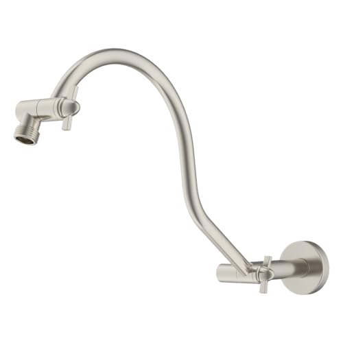 Hibbent All Metal Upgraded 18'' Shower Head Extension Arm, Brushed Nickel | Shower Arm with Flange, Brass Flexible Height & Angle Adjustable Shower Extender with Lock Joint, Universal Connection - color: Brushed Nickel