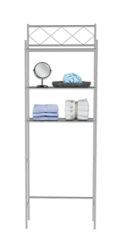 J&V TEXTILES 3-Shelf Bathroom Organizer Over The Toilet, Bathroom Spacesaver (Silver) - color: Silver