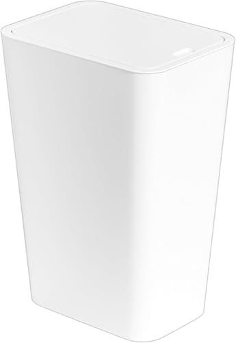 Yieach 12L White Slim Bathroom Trash Can with Lid,3.17 Gallon Pet/Dog Proof Kitchen Trash Can,Rectangle Thin Garbage Can,Covered Waste Basket,Narrow Small Plastic Trashcan for Room,Bedroom,Office,1PCS - color: White, size: 12L - 1 PACK