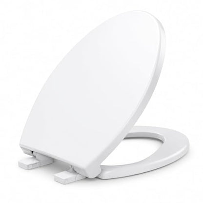 19 Inch Elongated Toilet Seat, Durable PP Construction, Full Flat Design with Plain Cover, Quick-Release Hinges for Easy Removal, Easy Clean White Finish, Fits Most Standard Elongated Toilets - size: Elongated full flat toilet seat