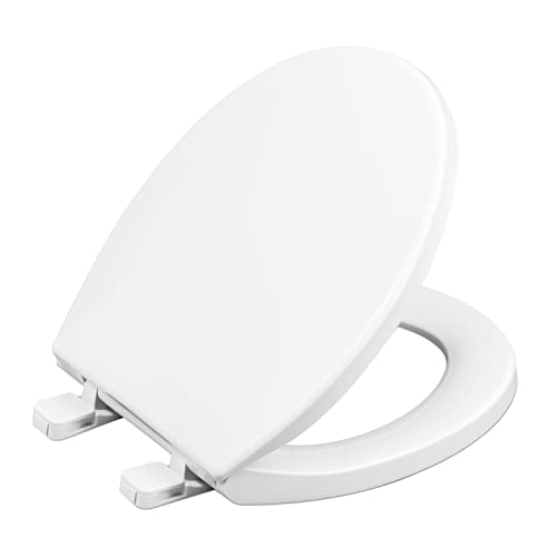 Toilet Seat Round Slow Close, Non Slip Bumpers Quick-Release White | Quiet Close, Tool-Free Install, Four Bumpers, Never Loosen, Fits Standard Round Bowls, Plastic, White - size: Round