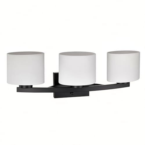 Bathroom Light Fixtures, 3-Light Modern Matte Black Vanity Light Over Mirror, Wall Sconces with Oval-Shaped White Glass Shades for Living Room, Bedroom, Hallway, E26 Base - color: Matte Black