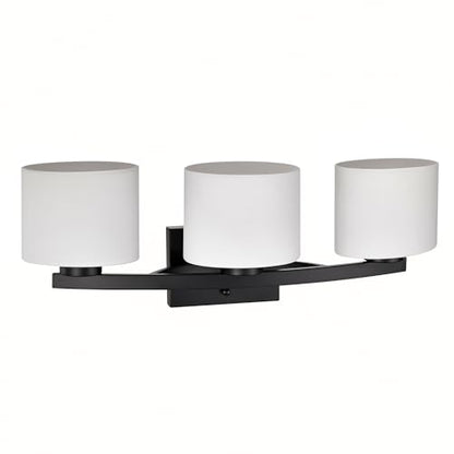 Bathroom Light Fixtures, 3-Light Modern Matte Black Vanity Light Over Mirror, Wall Sconces with Oval-Shaped White Glass Shades for Living Room, Bedroom, Hallway, E26 Base - color: Matte Black