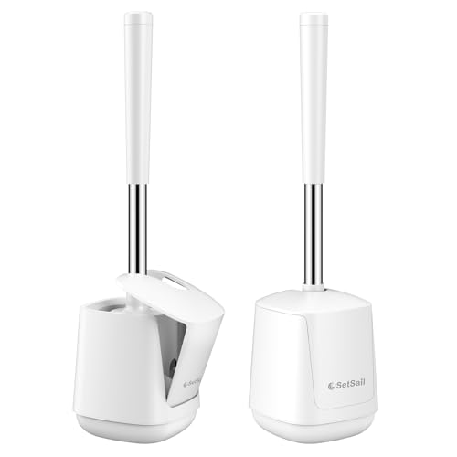 SetSail Toilet Brush 2 Pack, Self Closing Lid Toilet Bowl Brushes Holder and Extra Long Handle Ventilated Toilet Brush Set for Bathroom Cleaning, Nylon Bristles, Pure White - color: Pure White, size: 2 packs