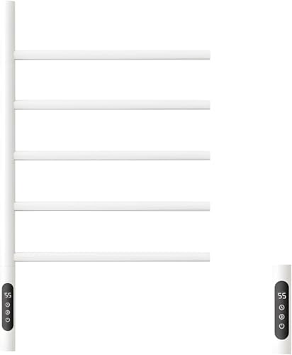 180°Rotation Electric Heated Towel Rack Wall Mounted Towel Warmer Racks 5 Bars Hardwired & Plug-in Hot Towel Rack with 1H-9H Timer for Home Bathroom Salons and Spas (White) - size: G63