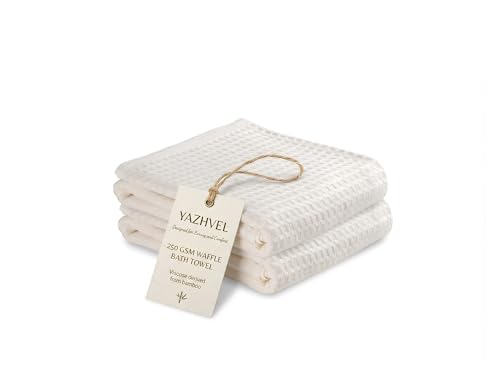 Bamboo Viscose Waffle Bath Towels - Pack of 2 - Ivory - 250 GSM – 100% Viscose Derived from Bamboo - Quick-Dry Waffle Weave - Spa & Gym Ready - Oeko-TEX Certified – Absorbent - Breathable - color: Ivory