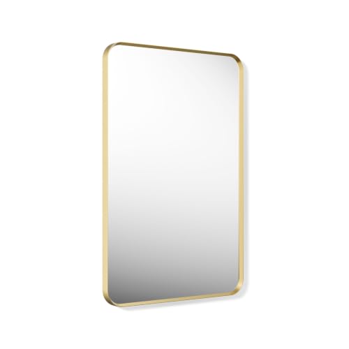 Kohler Essential 24 in. W x 36 in. H Rectangular Framed Wall Mount Bathroom Vanity Mirror in Moderne Brushed Gold - color: Modern Brushed Gold, size: 36"L x 24"W, style: Rectangle