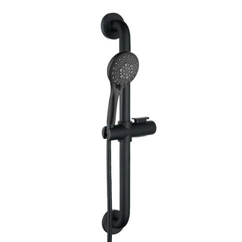 BRIGHT SHOWERS Stainless Steel Slide Bar Grab Rail Set Ada Compliant, 5-Spray Handshower with Slide Bar Kit – Includes Handheld Shower Head and 69-Inch Hose, Matte Black - color: Matte Black