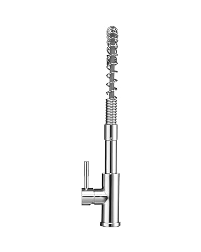Dura Faucet DF-MK504SLK-CP RV Swivel High-Arc Spring Kitchen Sink Faucet - Single Handle - Kitchen Faucet with Pull-Down Sprayer - Optional Deck Plate (Chrome) - color: Chrome Polished
