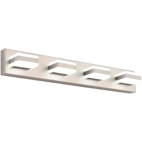SOLFART Bathroom Vanity Lights Brushed Nickel Light Fixtures for Bathroom Above Mirror 4 Light Led Lights Bath Lighting Fixture Nickel ETL Listed - color: Brushed Nickel,6000K & 100% -0% Dimmable Brightness, size: 4- Light,30Inch