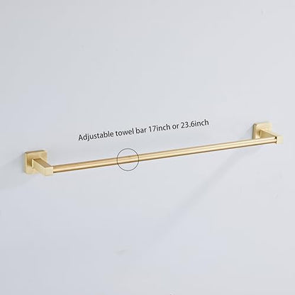 Brusehd Light Gold Bathroom Hardware Set 4 Pieces,Bathroom Accessories Set Stainless Steel Wall Mounted, Hand Towel Bar, Towel Ring, Robe Towel Hooks,Toilet Paper Holder,Towel Bar Set, 23.6 Inch… - color: Brusehd Light Gold, size: 23.6Inch