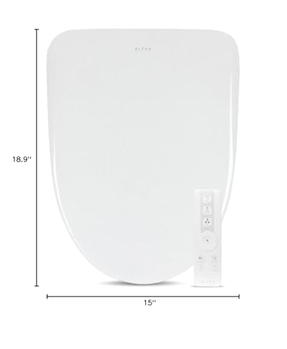 ALPHA BIDET iX Pure Bidet Toilet Seat in Round White | Ultra Low Profile | Endless Warm Water | Arced Stainless Steel Nozzle | Blue LED Nightlight | Dryer… - size: Round