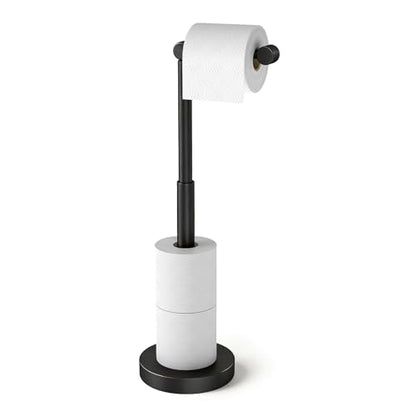 YUMORE Toilet Paper Holder Stand, 25" 4.5lbs Heavy Duty Freestanding Roll Dispenser with Storage, Open-Ring Stainless Steel Bathroom Tissue Organizer (Black) - color: Black