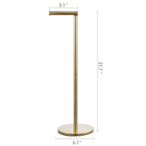 MyGift Modern Brass Tone Metallic Plated Floor Standing Toilet Paper Holder Stand with Roll Reserve Storage Holder, Elegant Freestanding Bathroom Toilet Tissue Dispenser - color: Brass