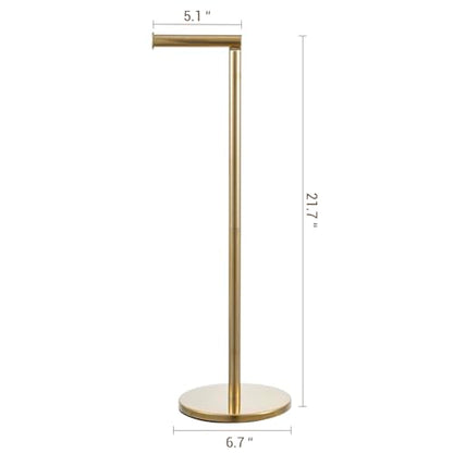 MyGift Modern Brass Tone Metallic Plated Floor Standing Toilet Paper Holder Stand with Roll Reserve Storage Holder, Elegant Freestanding Bathroom Toilet Tissue Dispenser - color: Brass