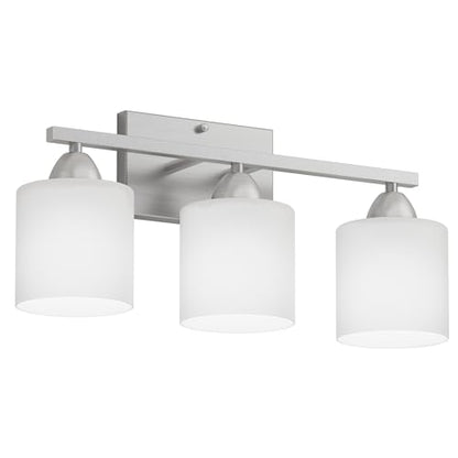 Bathroom Lighting Fixtures Over Mirror Brushed Nickel, Anti-Rust 3-Light Bathroom Vanity Lights, Modern 18Inches Wall Sconces E26 Base, Milky White Glass Shades, Bulbs Not Included - color: Brushed Nickel-3Light