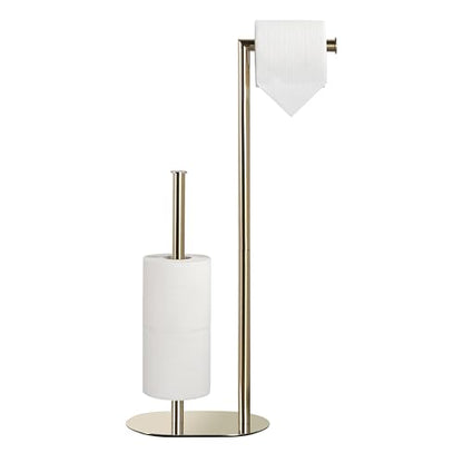 Gold Freestanding Toilet Paper Holder with Reserve for Bathroom with Weighted Base, Modern Tissue Roll Holder Stand - color: Gold