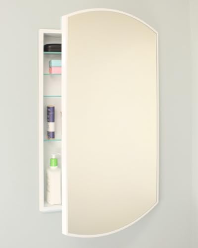20x30 Harper Crescent Metal Framed Rectangle Recessed Bathroom Medicine Cabinet, Arced Mirror, 14x18 in-Wall Opening, Adjustable Glass Shelves, Magnet Close, White - color: White, size: 20x30