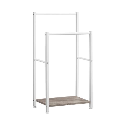 HOOBRO Free Standing Towel Rack for Bathroom, 2 Tier Blanket Rack, 16.5" L x 9.4" W x 31.5" H, Blanket Holder, Drying and Display Rack with Shelf, White and Grey WG02LB01 - color: White + Grey, size: 16.5"L x 9.4"W x 31.5"H