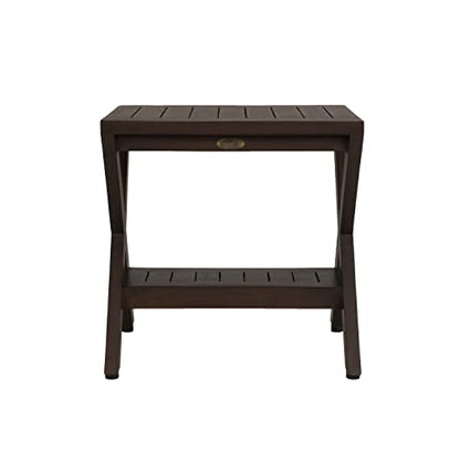 Obliquity Waterproof Teak Wood Shower Bench Stool Seat Chair for Inside Shower Provides Safety, Storage, and Organization for Bathroom Accessories- Fully ASSSEMBLED- Brown