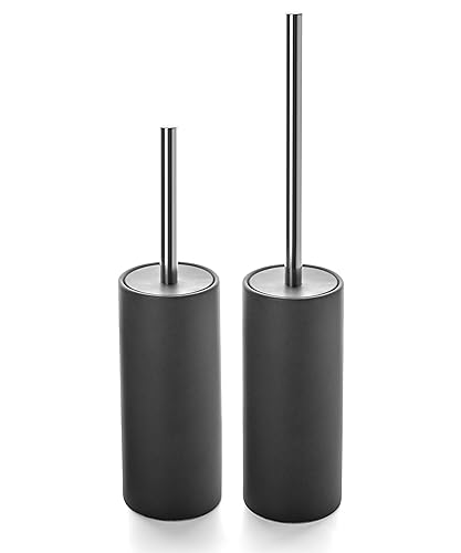 Matt Gray Ceramic Toilet Brush and Holder Set | Freestanding Toilet Bowl Cleaners Brush, Scrubber Brush for Toilet, Bathroom Accessories with Stainless Handle, Deep Cleaning - color: Matt Gray, size: Set/2