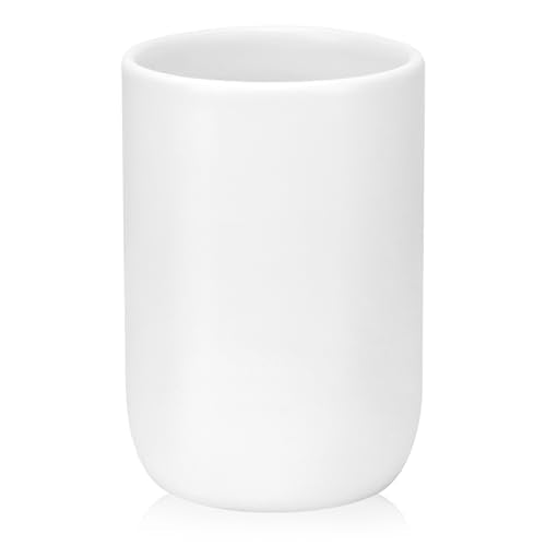 Bathroom Tumbler Cup Ceramic 12.6oz Reusable Toothbrush Cup 375ml,Toothbrush Holder Adequate for Your Bathroom (White) - color: Smooth-white, size: 1pcs