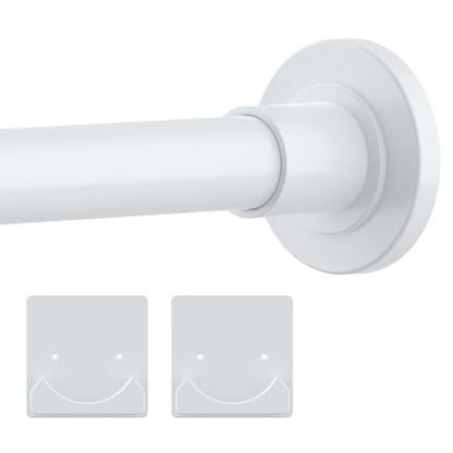 Thestoa White Tension Shower Curtain Rod, 30-80 Inches with Holders | Includes adhesive holders, rustproof stainless steel, no-drilling spring tension for bathroom, closet & window - color: White, size: 30"-80"