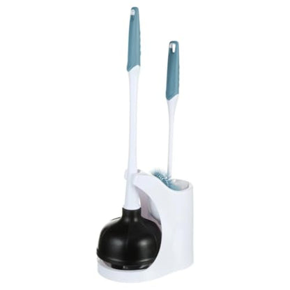 Space Saving Toilet Plunger & Brush Combo with Matching Storage Caddy, Heavy Duty Stain Resistant Bathroom Cleaning Kit for Small Bathroom Restroom Organizing
