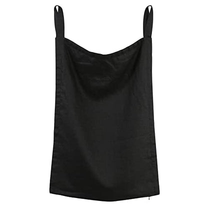 Amazhiyu Pure Linen Over The Door Laundry Hanging Hamper Bag with Bottom Zipper and Pockets Black - color: Black