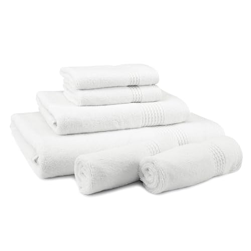 Lara Premium Towel Set 6 Piece - Soft & Highly Absorbent Bathroom Towel Set, 100% Luxury Turkish Cotton, Flannel Bath Towels, 1 Bath Towel, 1 Hand Towel, 4 Washcloths - White - color: White, size: 1 Bath Towel, 1 Hand Towel, 4 Wash Cloths
