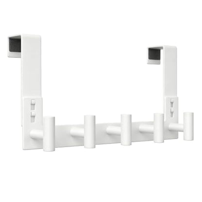 WUIVIUT White Stainless Steel Door Hanger for Towel, Heavy Duty Over The Door Hooks for Clothes, Coat (T-Shape, 5 Hook, Fits 1-3/4'' Thick) - size: T Shape 5 Hook, White