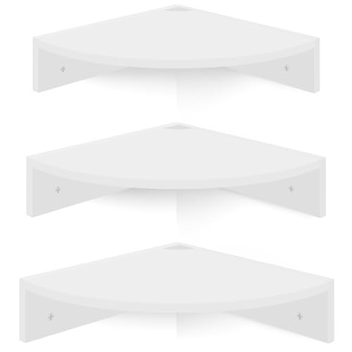 Homode Floating Corner Shelves, Set of 3 Wood Corner Wall Shelves with Wire Hole, 12 Inch Deep Hanging Corner Display Shelf for Living Room, Kitchen, Bedroom, White - color: White