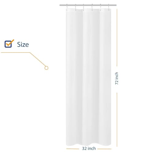N&Y HOME Small Stall Shower Curtain Liner Fabric, White, 32 x 72 inches | Narrow Size, Hotel Quality, Washable, Water Repellent, 32x72 White Bathroom Curtain with Grommets - color: White, size: 32"W x 72"L (Pack of 1)