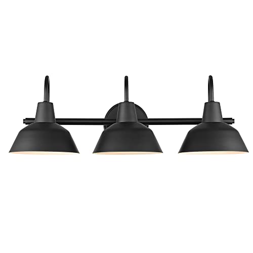 Globe Electric 65554 Barnyard 3-Light Vanity Light, Matte Black, White Interior Shades - color: Matte Black, Barnyard (Vanity Light)