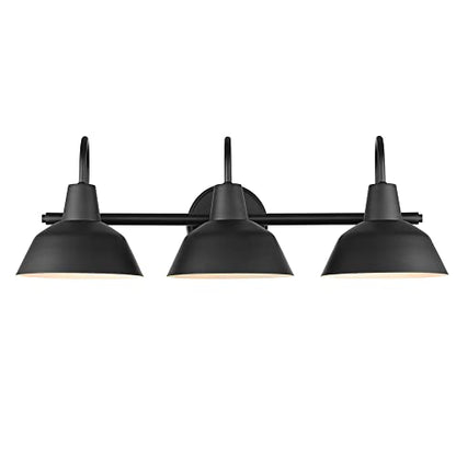 Globe Electric 65554 Barnyard 3-Light Vanity Light, Matte Black, White Interior Shades - color: Matte Black, Barnyard (Vanity Light)