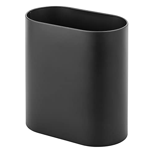mDesign Slim Pill-Shaped Metal 1.98 Gallon/7 Liter Recycle Trash Can Wastebasket, Garbage Container Bin - Bathroom, Kitchen, Bedroom, Office - Durable Stainless Steel, Mirri Collection, Black - color: Black