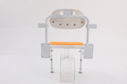 14 Inch Wall Mounted Folding Shower Chair w/Backrest,Height Adjustable | Folding Shower Chair Bathing Adjustable 5-Height Seat Non-Slip Double Leg Design Orange Bathroom Safety Seniors Adults