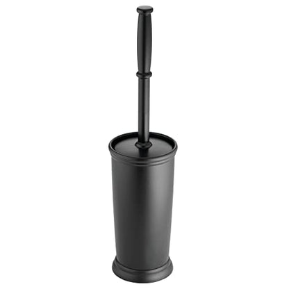mDesign Toilet Bowl Brush and Holder - Covered Bathroom Toilet Brush - Standing Toilet Bowl Scrubber in Modern Holder - Compact, Space Saving, Deep Cleaning Brush for Toilet - Hyde Collection - Black - color: Black